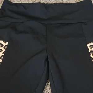 Black Leggings with Leopard Print Accents